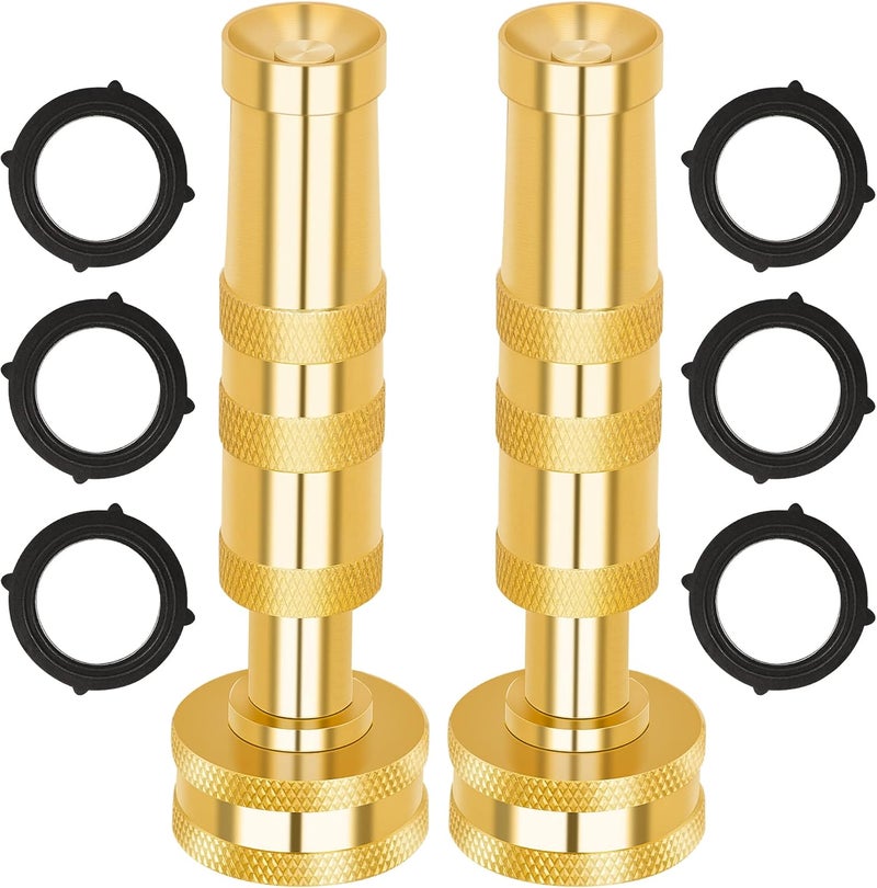 AUTOMAN Brass Hose Nozzle – High Pressure Jet Nozzles 2 Pack, Heavy Duty Sprayer for Garden Hoses, Adjustable Spray Gun, Solid Twist Water Hose Nozzle for Patio, Lawn, Car Wash, Extra 6 Rubber Washers - Image 1